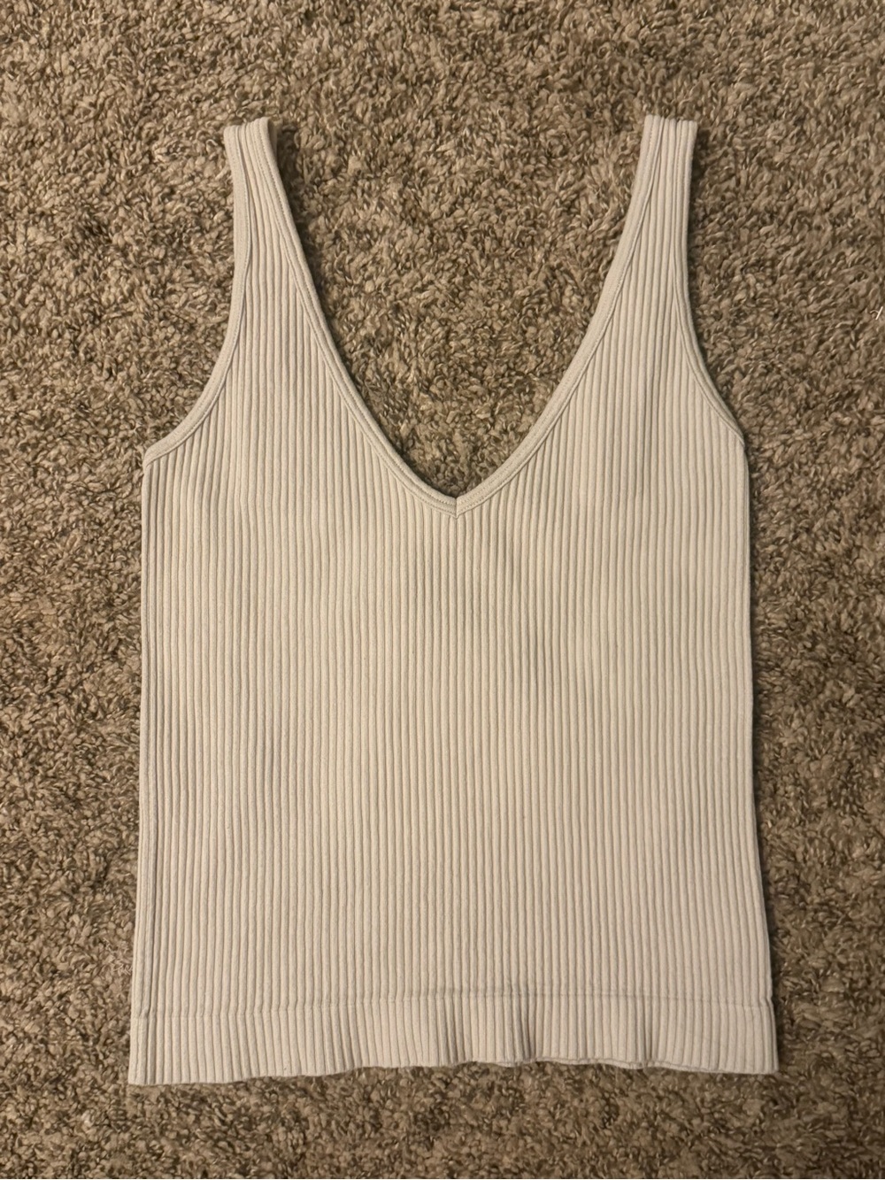 Pur Cream Ribbed Deep V Tank Top